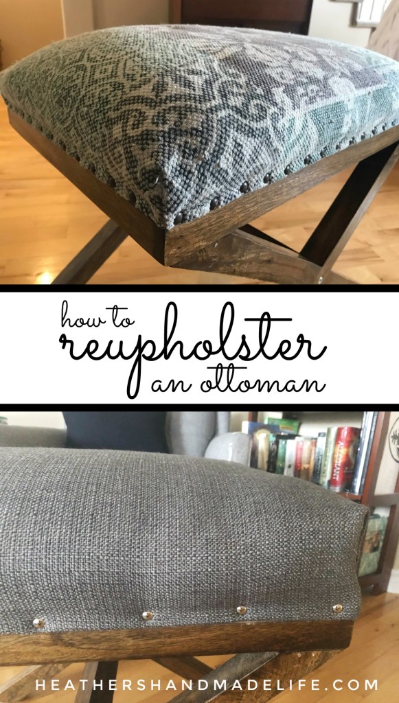 Reupholstering an ottoman {Heather's Handmade Life}