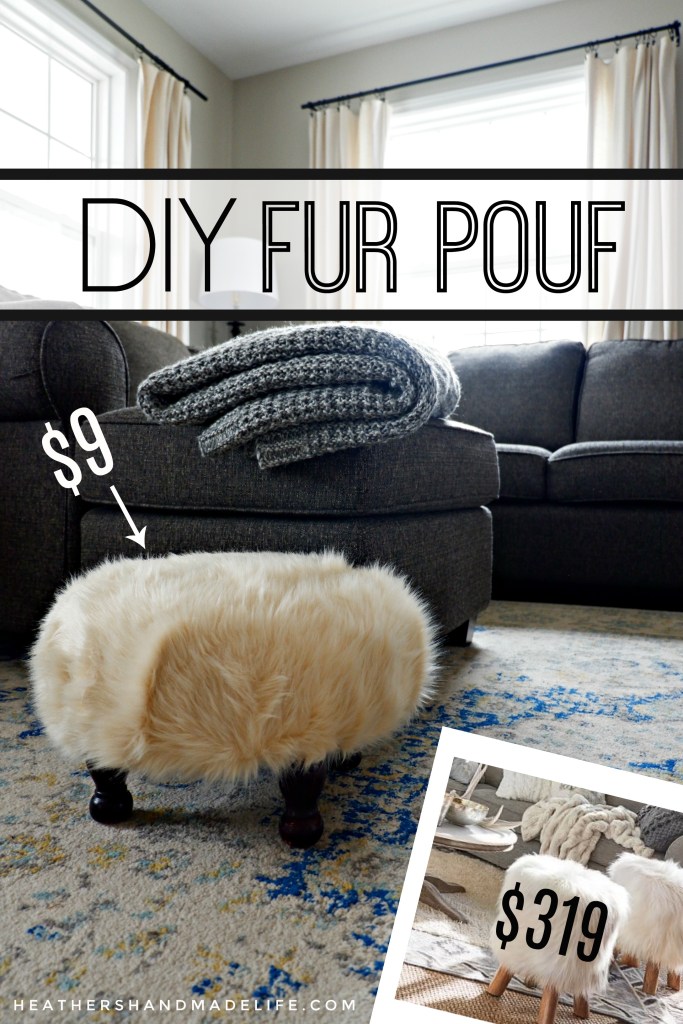 DIY fur pouf from a thrift store footstool {Heather's Handmade Life}