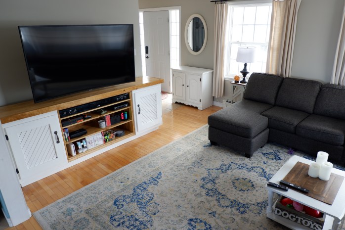 DIY TV Credenza: How to build the perfect living room entertainment unit for below a wall-mounted TV {Heather's Handmade Life}