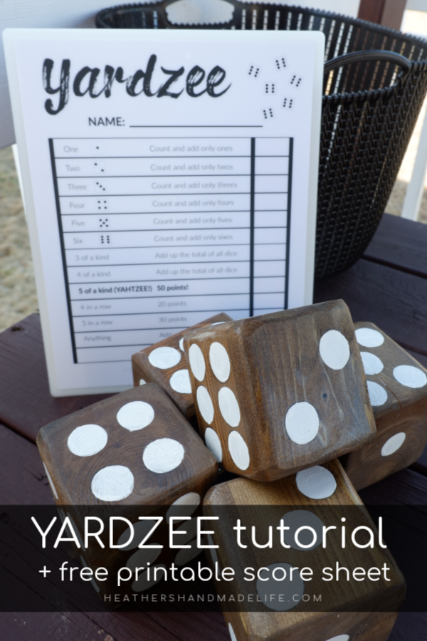 Yardzee! DIY Yahtzee for the yard | Full tutorial + free printable score sheet {Heather's Handmade Life}