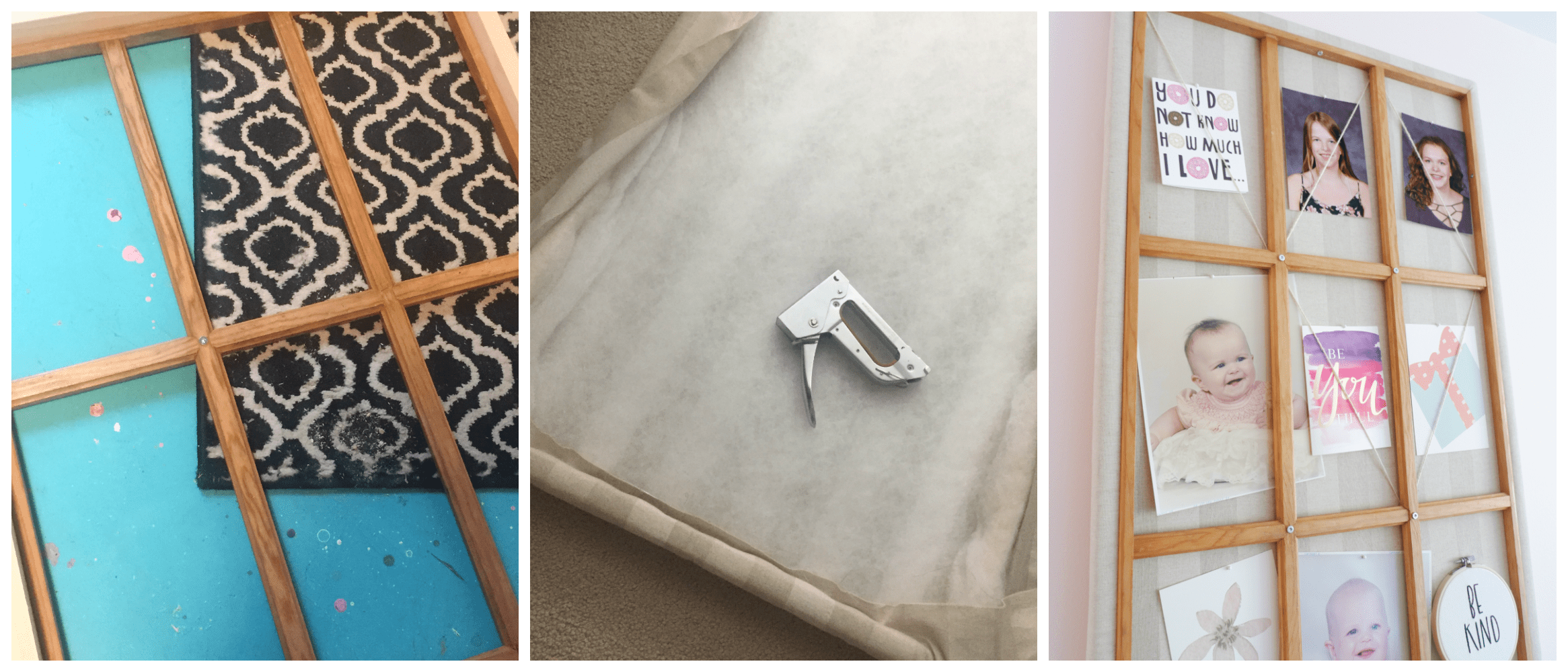 DIY photo board from door grille {Heather's Handmade Life}