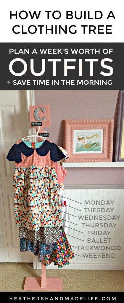 DIY clothing tree for organizing kids' clothes for the week {Heather's Handmade Life}