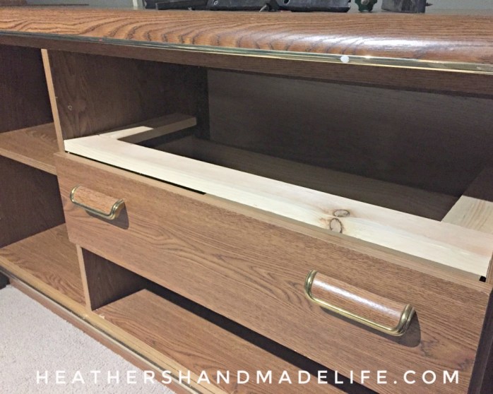 Replace broken drawers with shelves {Heather's Handmade Life}