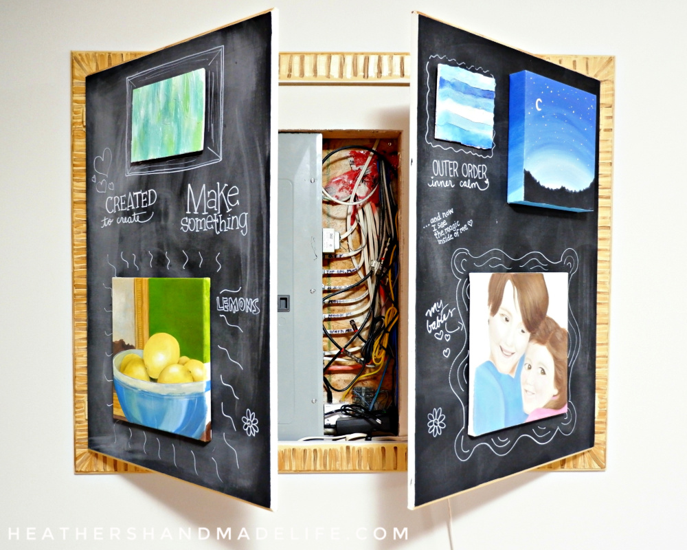 Electrical cabinet turned framed chalkboard {Heather's Handmade Life}