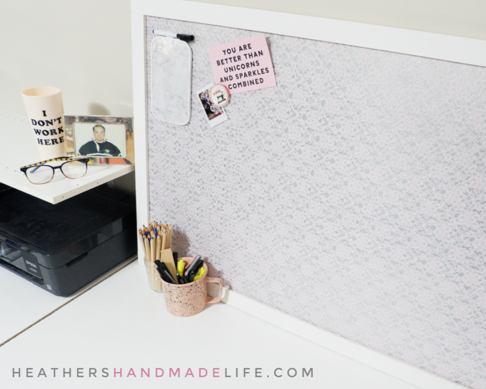 DIY magnetic board made with sheet metal and pink lace {Heather's Handmade Life}