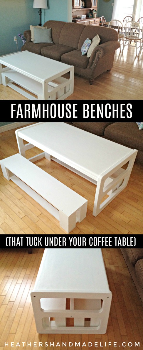 DIY coffee table benches {Heather's Handmade Life}