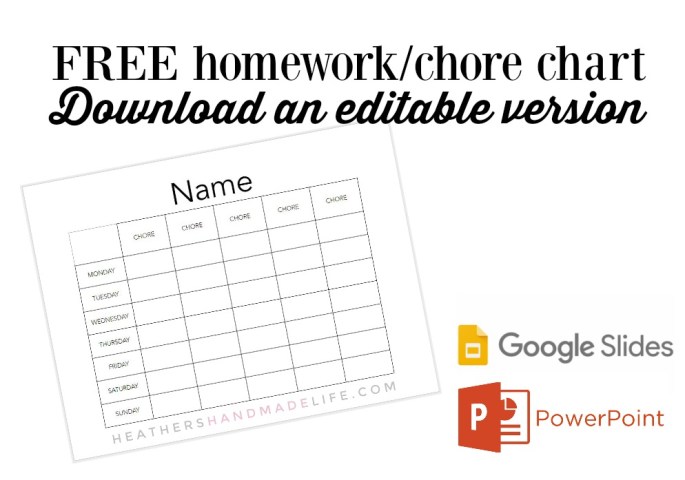 Free homework/chore chart {Heather's Handmade Life}