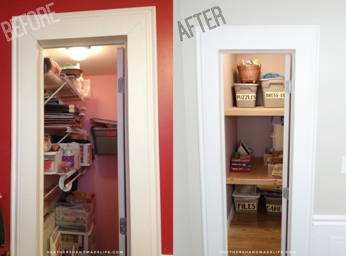 Skinny closet overhaul: How rethinking its shelves changed everything {Heather's Handmade Life}