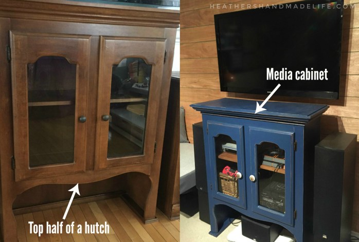 Media cabinet from an old hutch {Heather's Handmade Life}