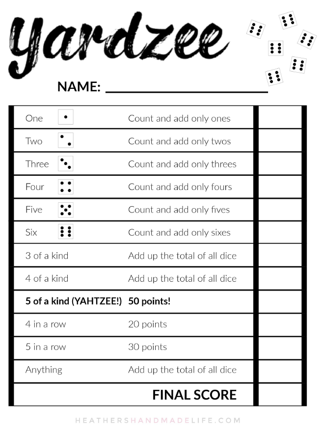 Yardzee! DIY Yahtzee for the yard | Full tutorial + free printable score sheet {Heather's Handmade Life}