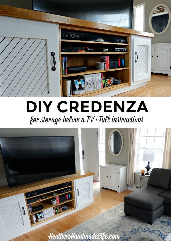 DIY TV Credenza: How to build the perfect living room entertainment unit for below a wall-mounted TV {Heather's Handmade Life}
