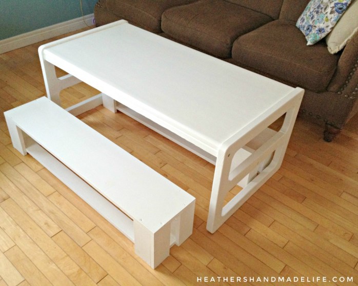 DIY coffee table benches {Heather's Handmade Life}