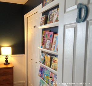 DIY rain gutter bookshelves for just $12 {Heather's Handmade Life}