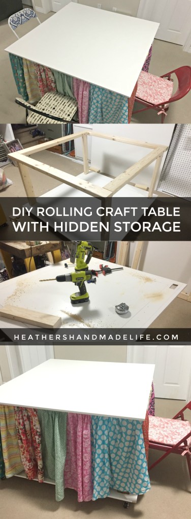 DIY rolling craft table with hidden storage {Heather's Handmade Life}