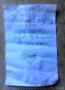 "Notice me, Senpai!" My 8-year-old's secret admirer sent him the weirdest note! {Heather's Handmade Life}